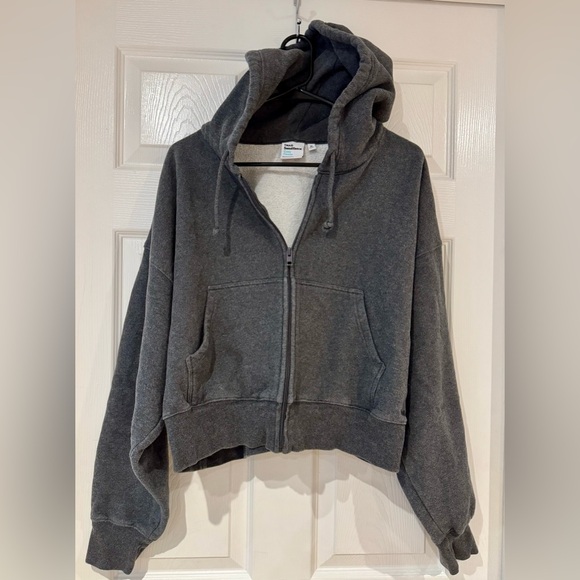 TNA Tops - Charcoal Gray TNA Aritzia Sweatfleece Cozy Fleece Boyfriend Fit Zip Up Hoodie XL